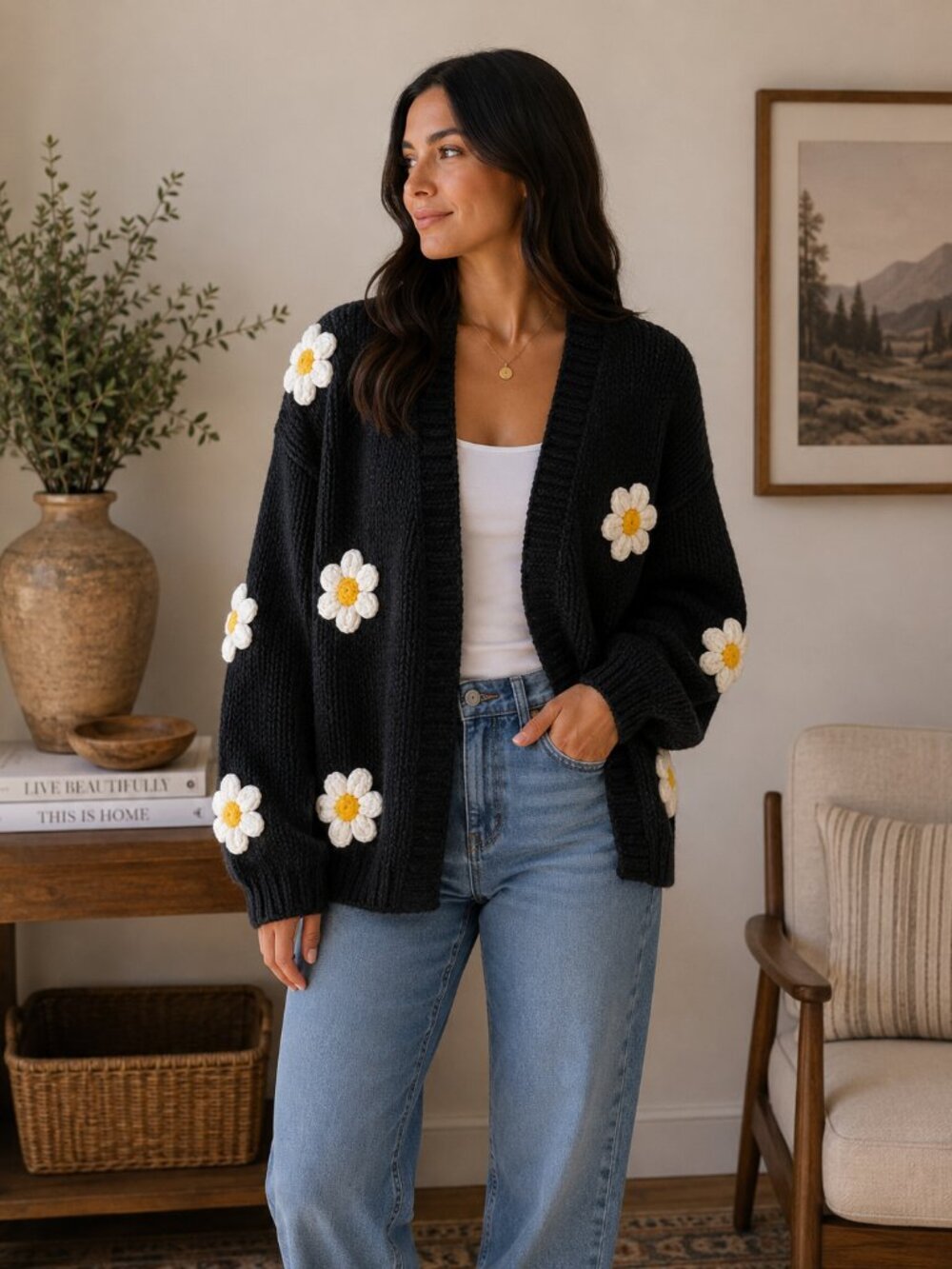 Baevely Floral Crochet Applique Cardigan